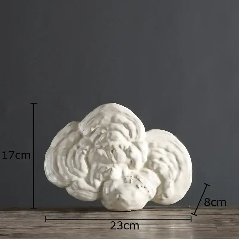 Modern white ceramic ganoderma lucidum sculpture with textured swirling patterns for living room decor