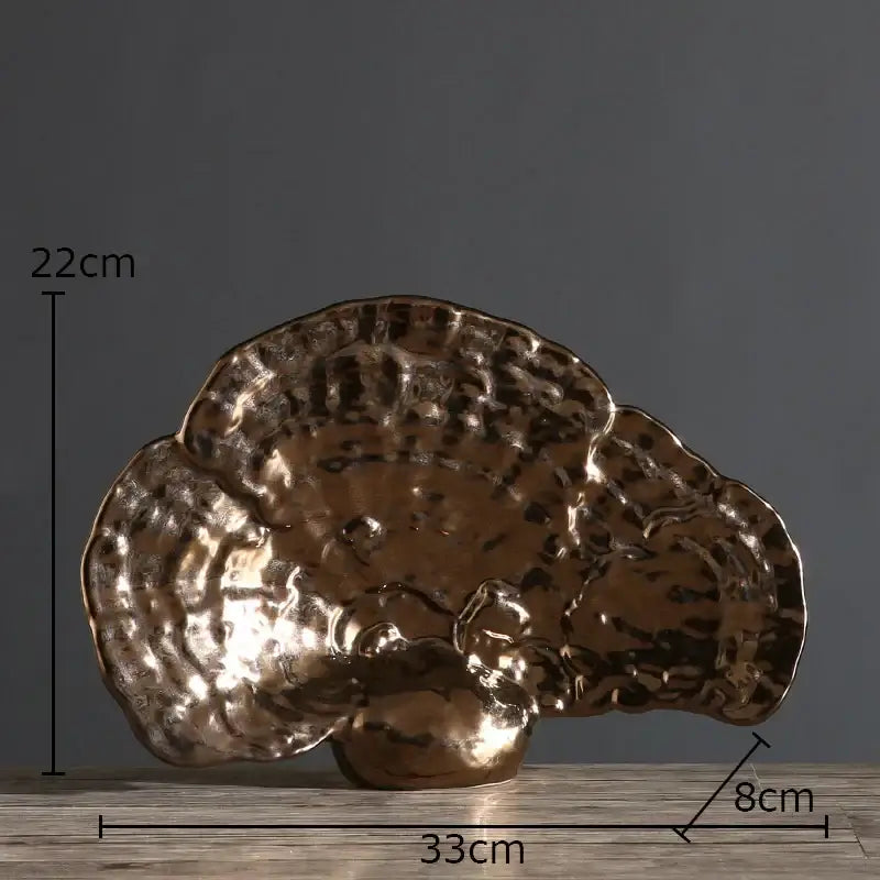 Bronze-colored textured ceramic ganoderma lucidum sculpture resembling natural mushroom for modern living room decor
