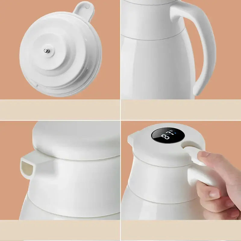 Modern white ceramic decorbites insulation kettle with digital display and handle for efficient kitchen use