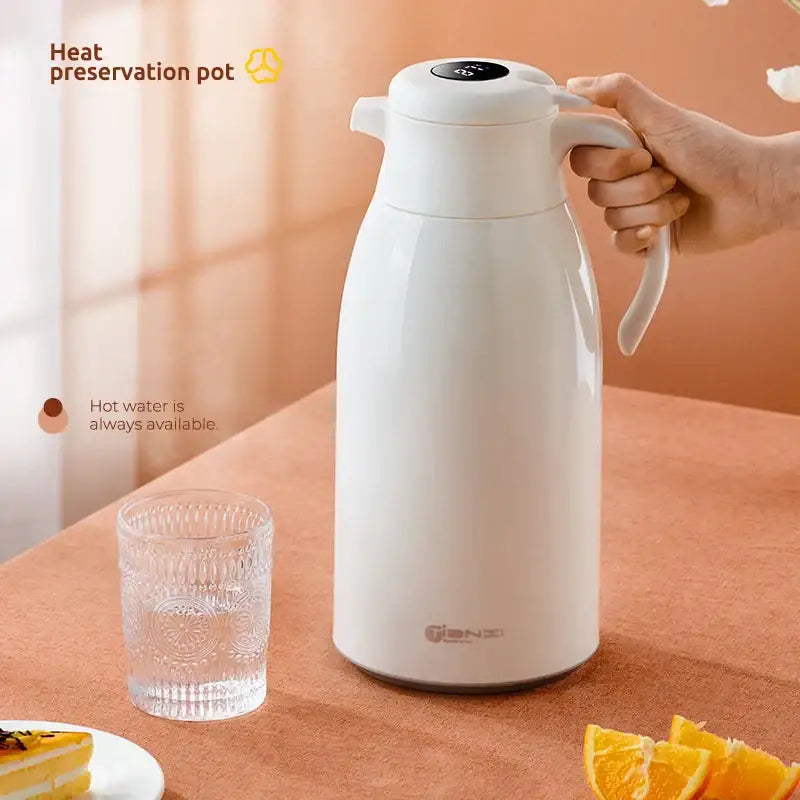 Modern white ceramic insulation kettle with digital display and ergonomic handle by decorbites insulation kettle