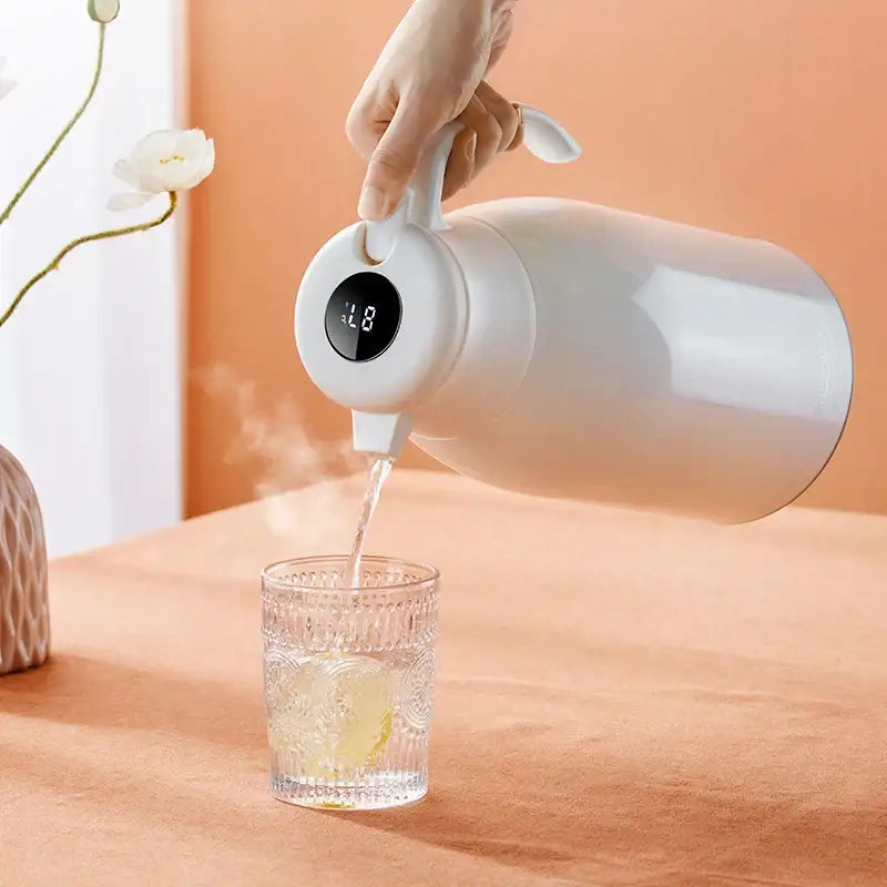 Modern white ceramic decorbites insulation kettle with digital display and handle for easy pouring in kitchen use