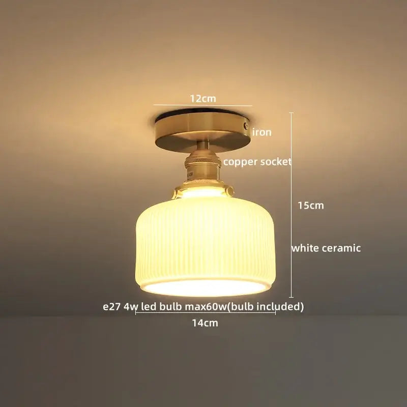 Modern white ceramic led ceiling light with vertical ridges and gold base by decorbites for balcony decorbites ceramic led