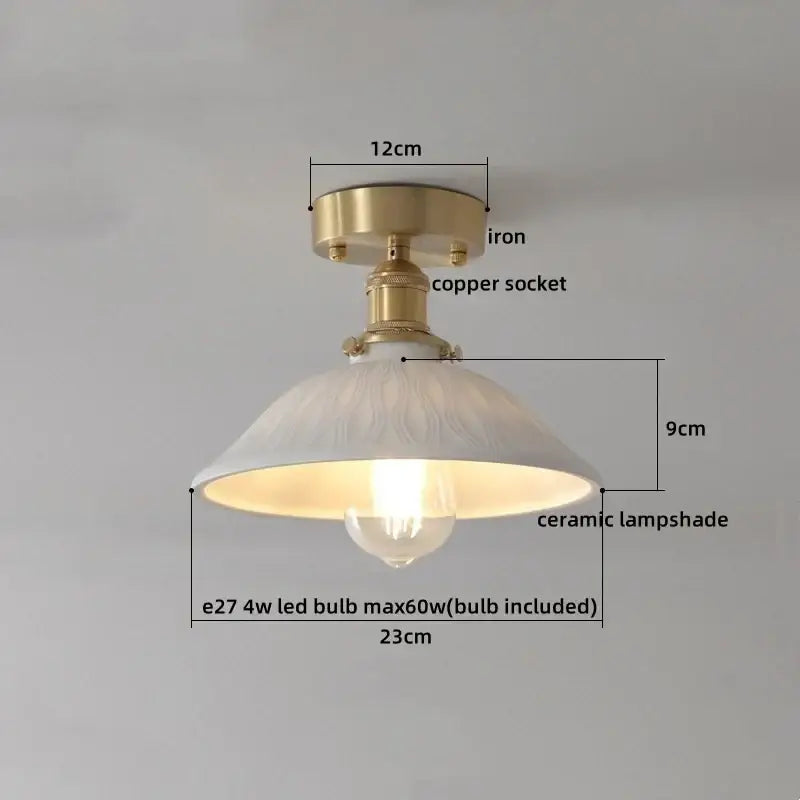 Modern white ceramic led ceiling light with brass iron base and copper socket by decorbites ceramic led ceiling for balcony decor