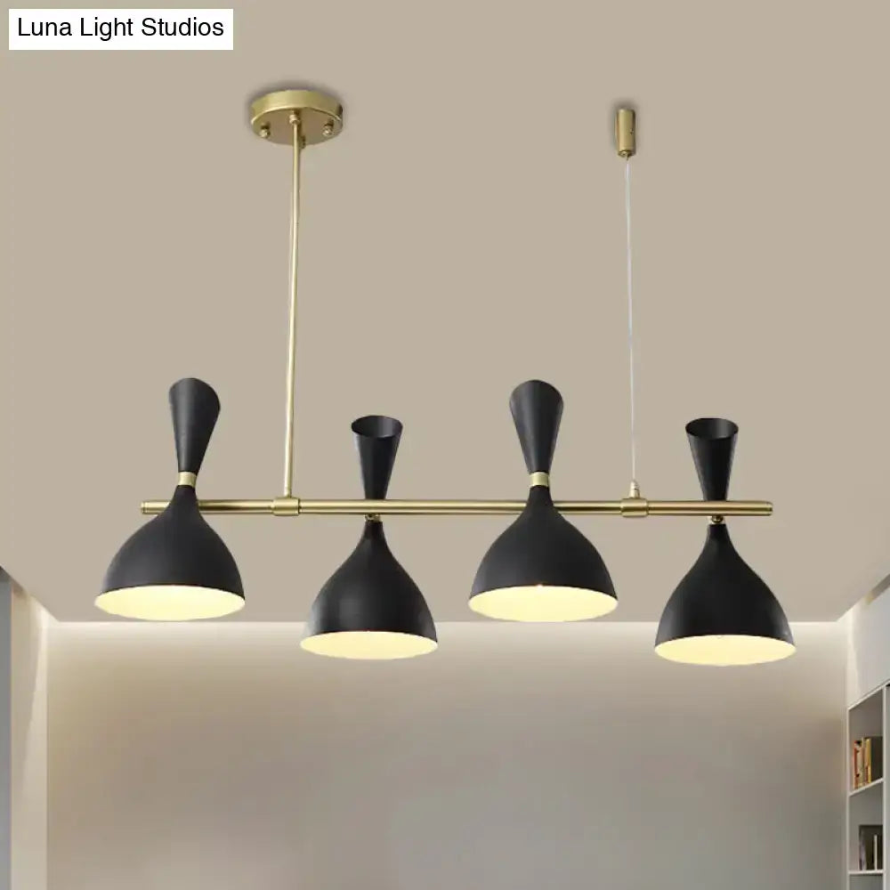 Black matte nordic hanging chandelier by decorbites with metal horn shade and brass accents for dining room lighting