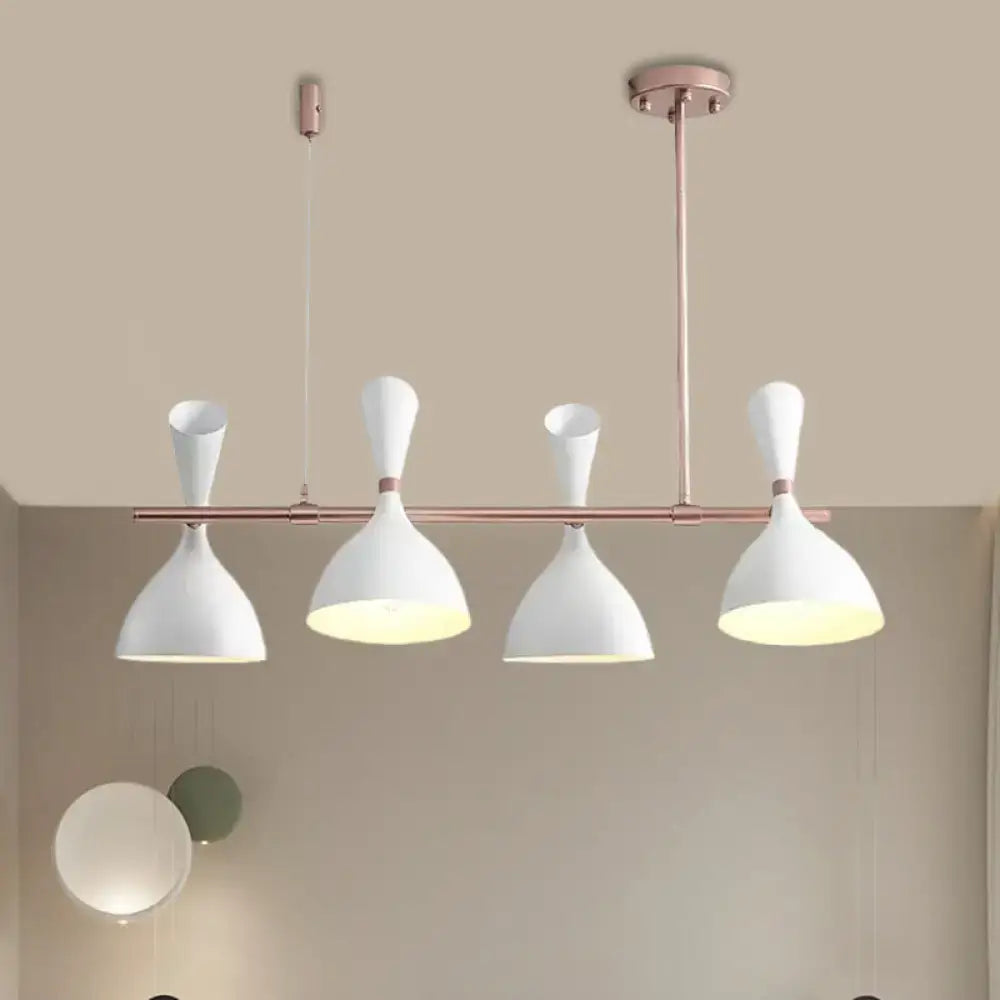 Modern white ceramic nordic hanging chandelier with metal horn shade and rose gold accents for dining room lighting