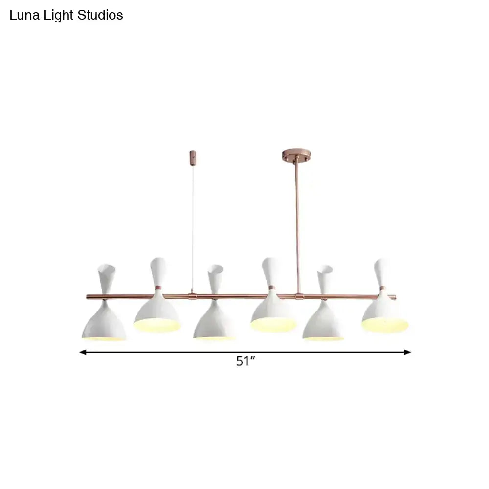 Modern white ceramic nordic hanging chandelier with copper metal horn shade and six lampshades for dining room lighting
