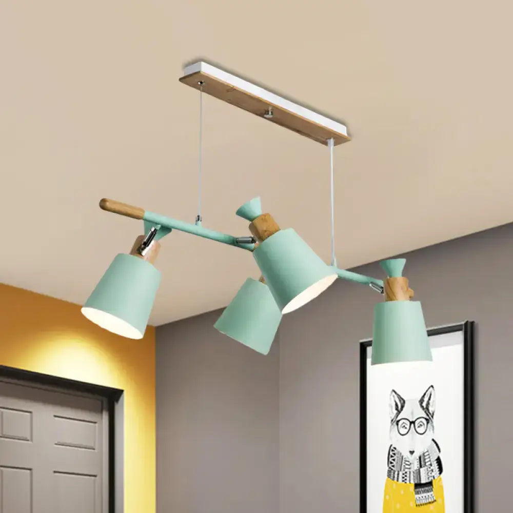 Modern mint green DecorBites Nordic island light with wooden accents, tapered shade, and adjustable bulb base arms