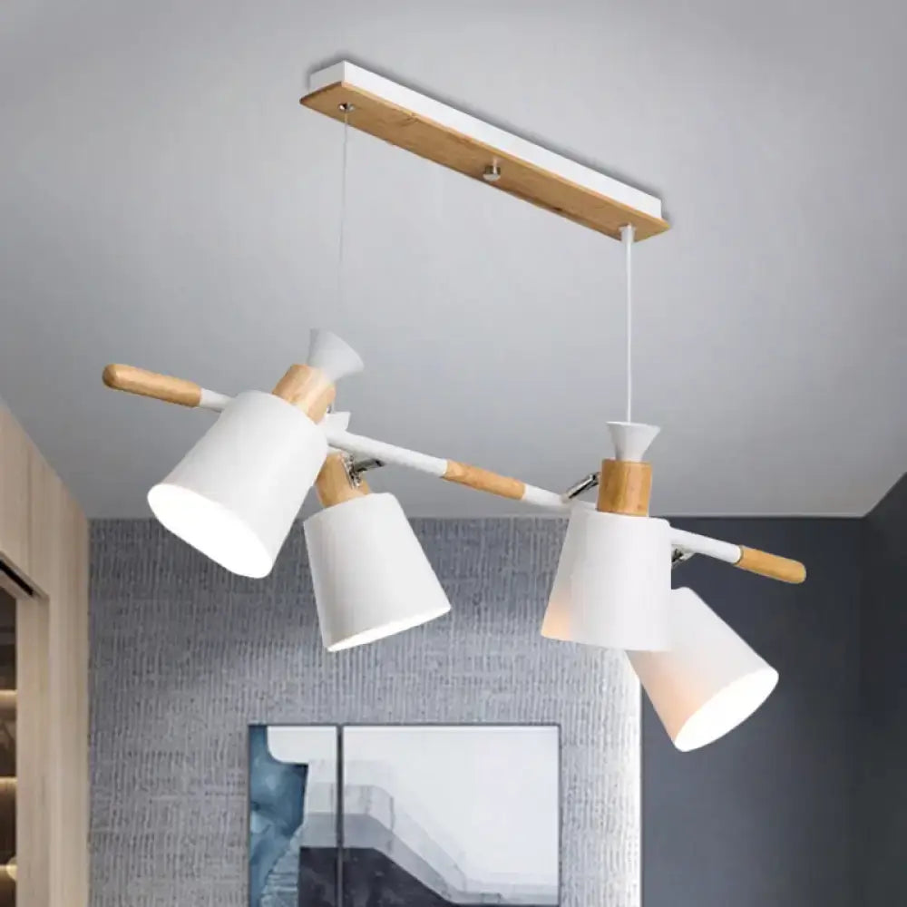 Modern white ceramic pendant island light with wooden accents and adjustable tapered shade bulb base for kitchen dining room