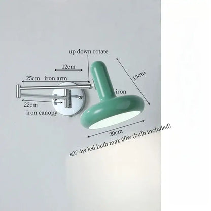 A sleek mint-green wall lamp with chrome cream iron art arm and canopy for modern decorbites cream iron decor