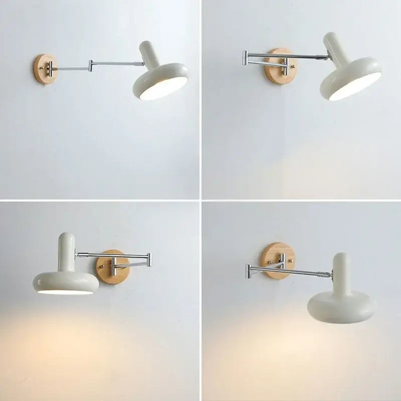 Modern white ceramic wall lamp with adjustable cream iron art arm and wooden base for stylish decorbites cream iron lighting