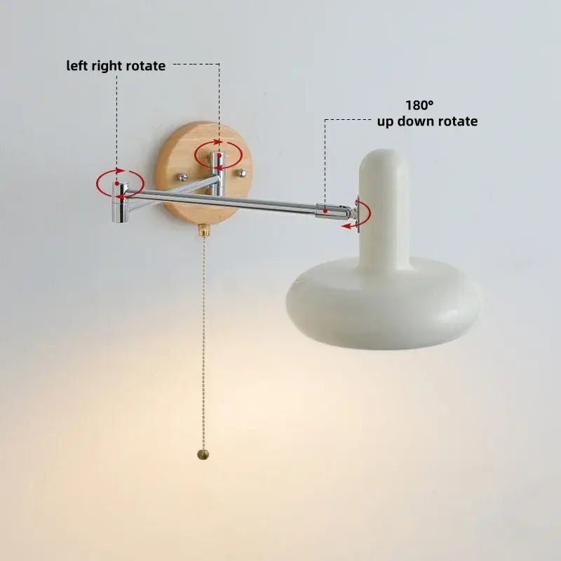 Adjustable wall lamp with white ceramic shade and chrome cream iron art arm for modern bedroom decorbites cream iron design