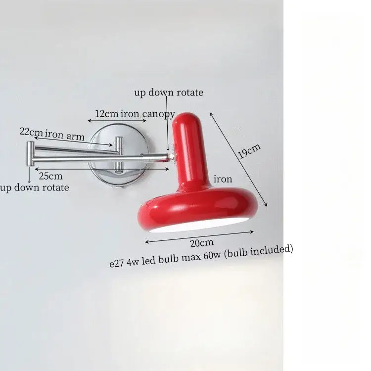 Red glossy wall lamp with adjustable rotation made of cream iron art for decorbites cream iron decor
