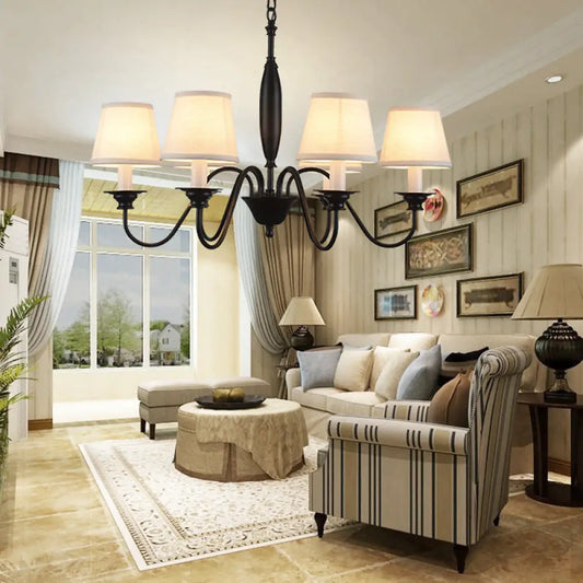 Lámpara de araña blanca moderna con suspensión de tela de 6 luces: perfecta para el comedor