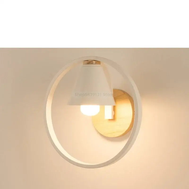 Modern white child figurine led wall lamps with wooden backplate and frosted glass shade for bedroom wall lamps