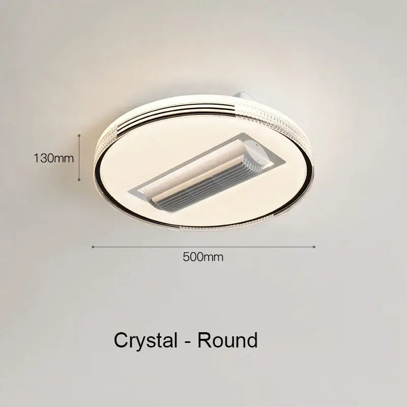 Modern white and chrome ceiling fan chandelier with round crystal light and oval-shaped diffuser for bedroom use
