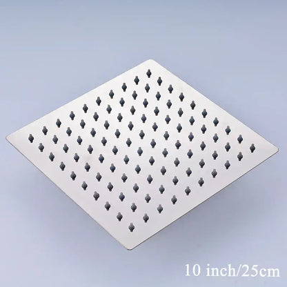 Modern white chrome square rainfall shower head with stainless steel and dark nozzles for rainfall shower use