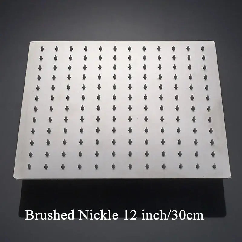 Modern white chrome square rainfall shower head with brushed nickel finish and diamond shaped nozzles for rainfall shower