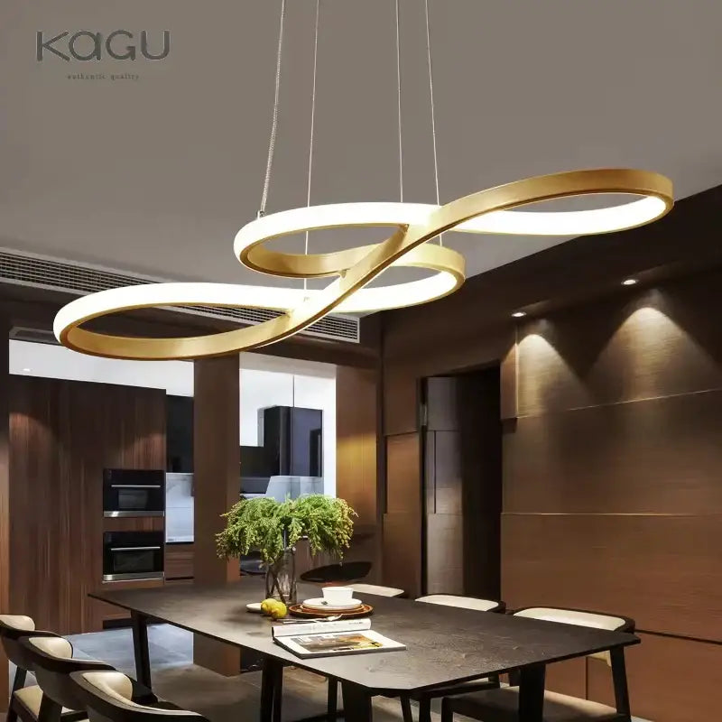 Modern white circle led chandelier featuring a gold infinity pendant light with sleek design and warm ambient glow decorbites circle led
