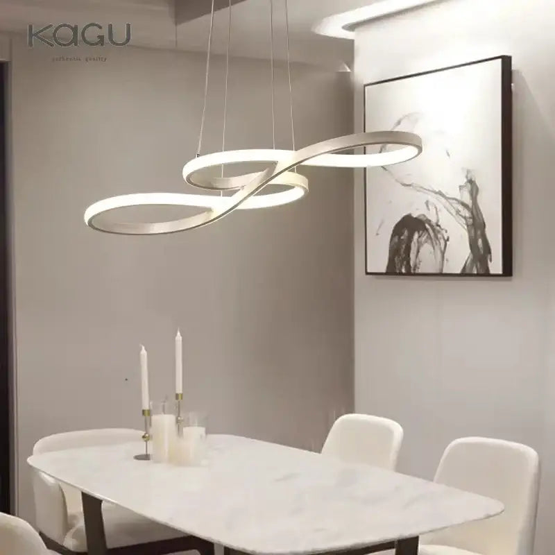 Modern white circle led chandelier with sleek silver metallic finish and integrated led in decorbites circle led style