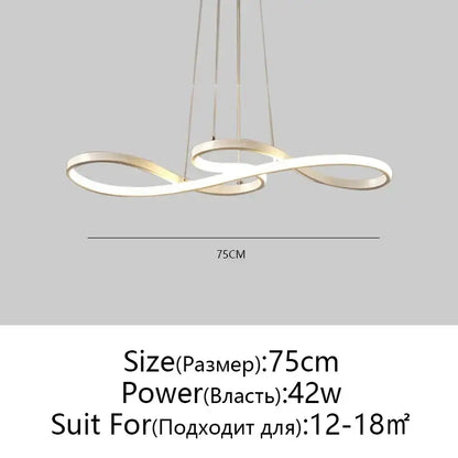 Modern white circle led chandelier with infinity-loop pendant light in brushed gold metal and frosted white led by decorbites circle led