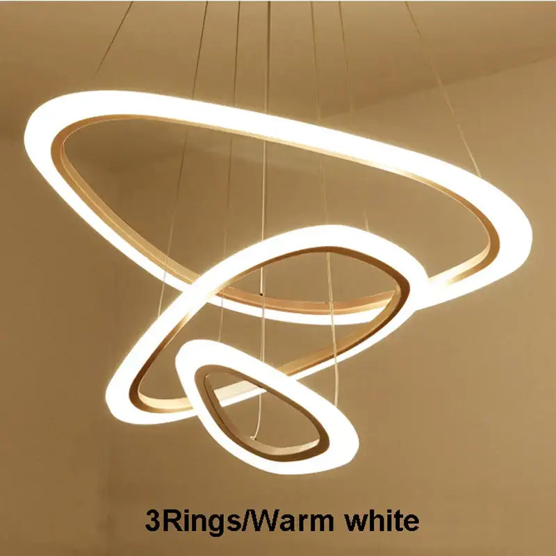 Modern white circle rings acrylic pendant lights featuring three interlocking warm white led decorbites circle rings