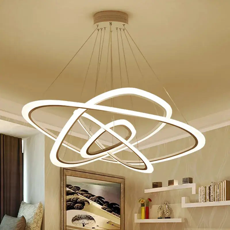 Modern white circle rings acrylic pendant lights with interlocking LED chandelier design for living room decorbites circle rings