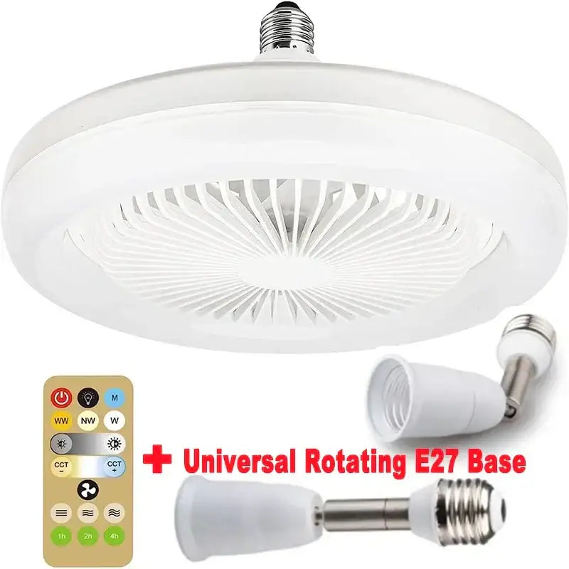 Modern white circular ceiling fan with remote control featuring integrated led bulb and adjustable airflow vents by decorbites ceiling fan