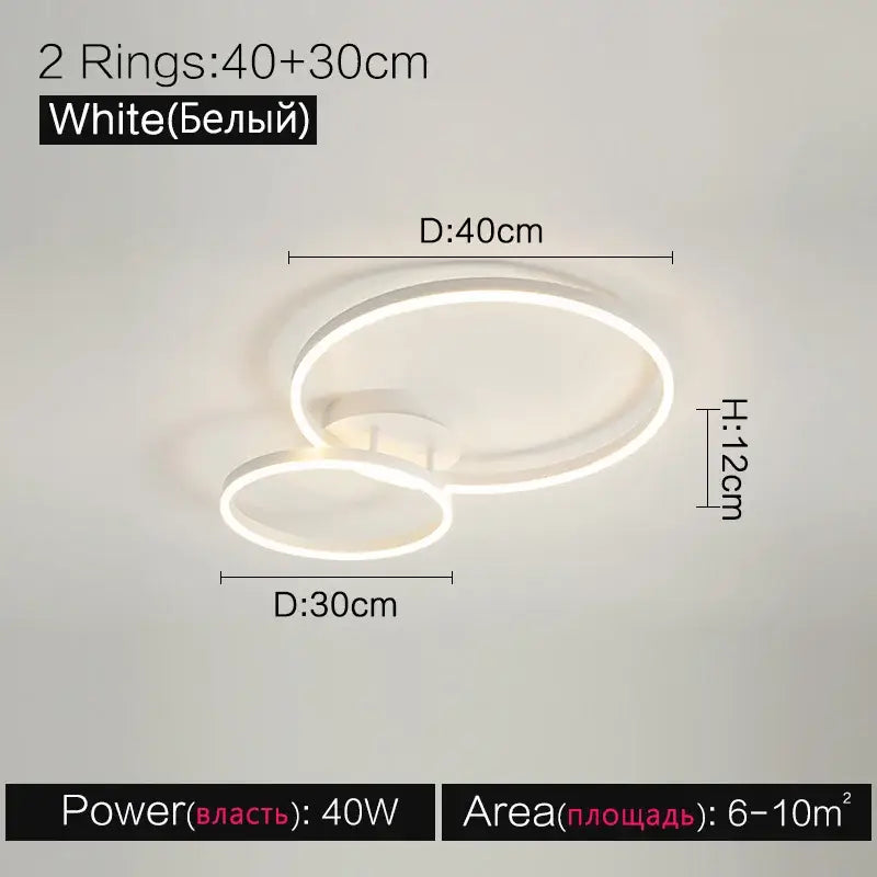 Modern white circular LED decorbites ceiling lamp set with two concentric rings for bedroom lighting