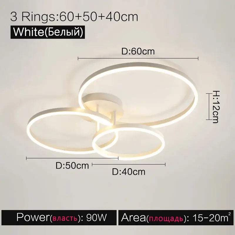 Modern white decorbites ceiling lamp set featuring three interlocking circular led rings for bedroom lighting