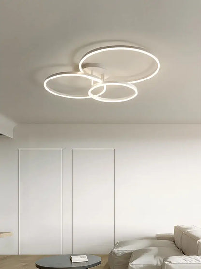 Modern white circular led decorbites ceiling lamp set with three interlocking rings for bedroom lighting