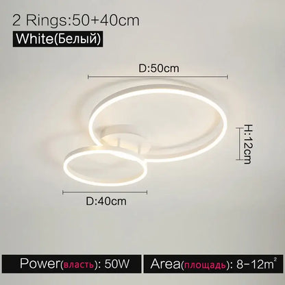 Modern white decorbites ceiling lamp set featuring two concentric circular led rings for bedroom lighting