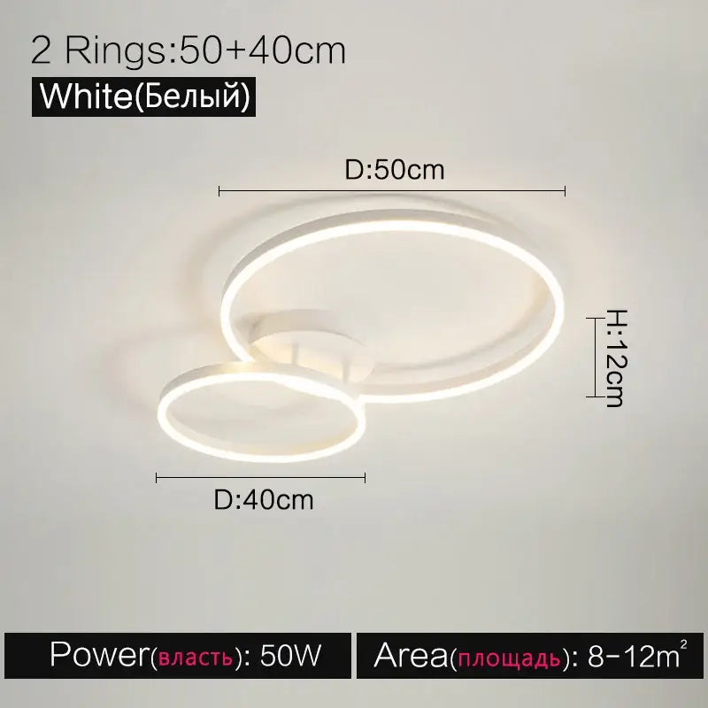 Modern white decorbites ceiling lamp set featuring two concentric circular led rings for bedroom lighting