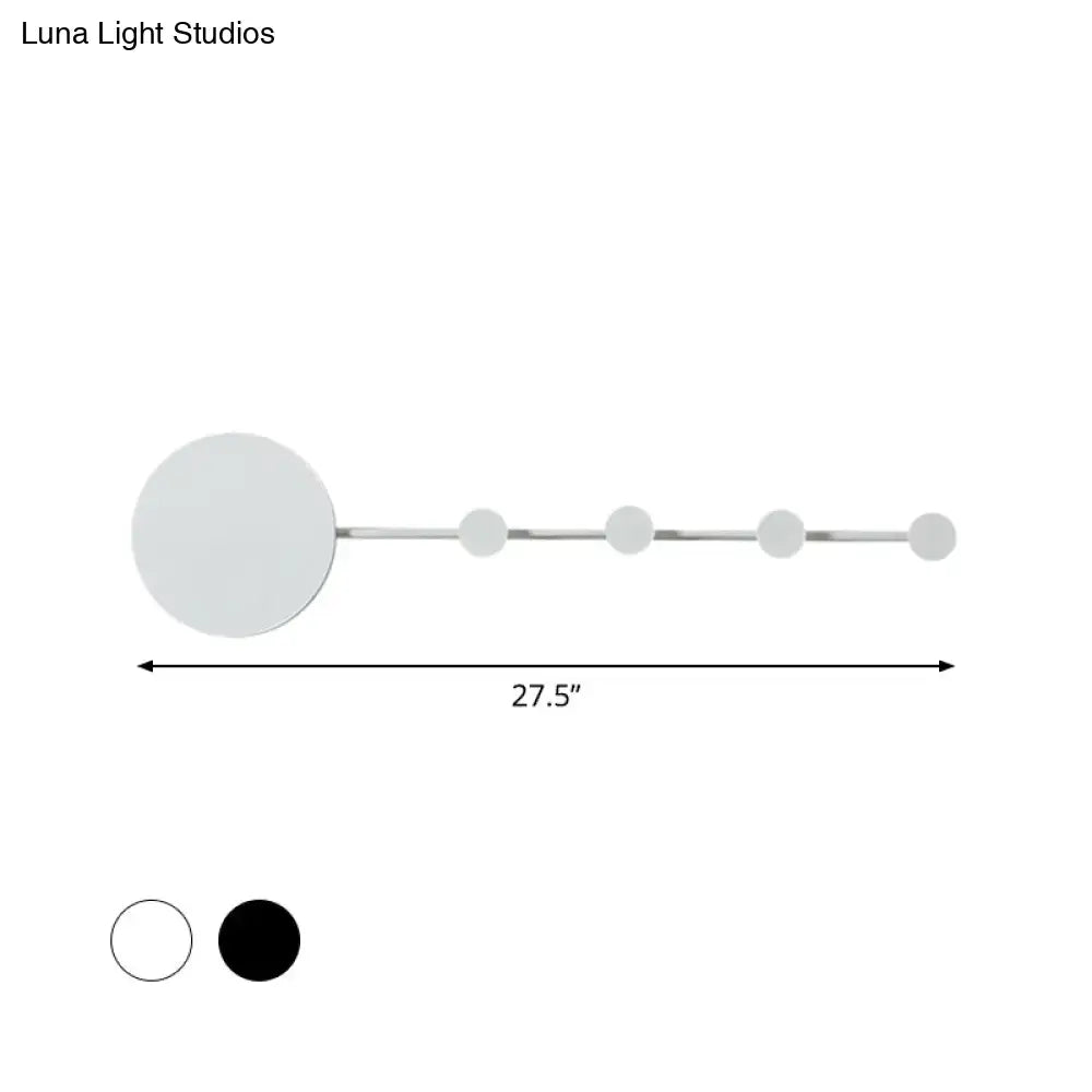 Silver-toned minimalist wall lamp with circular mirror head and five spheres, modern light fixture bulb included