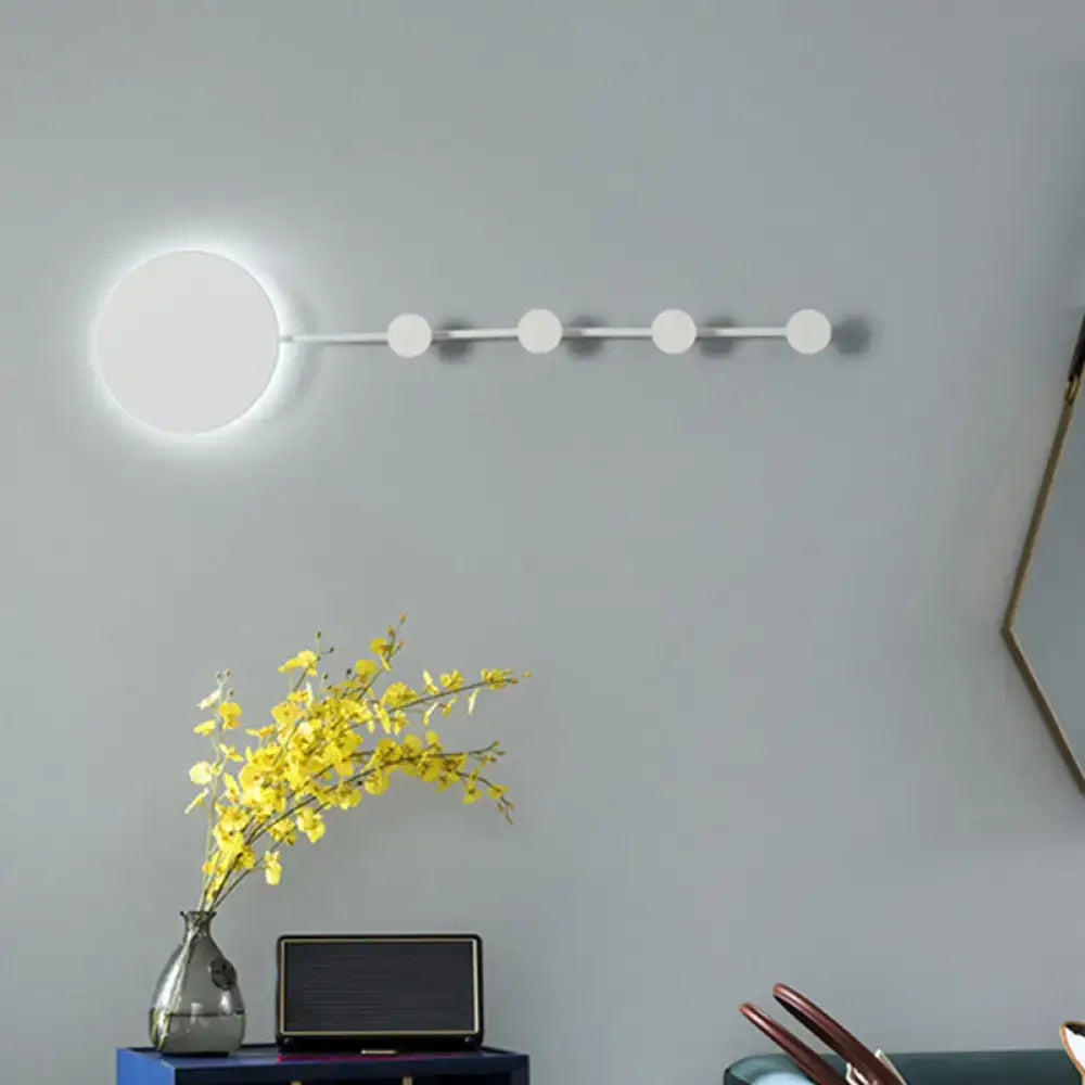 Modern white circular led wall lamp with a sleek bar and five spherical bulbs included light fixture for bedrooms