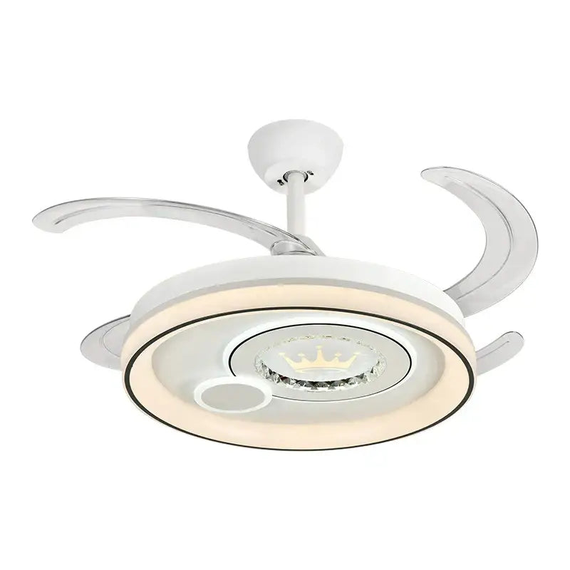 Modern white circular smart ceiling fan light with curved blades and integrated led lighting ceiling fan light for bedroom