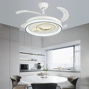Modern white circular ceiling fan light with integrated led and curved blade design for bedroom use