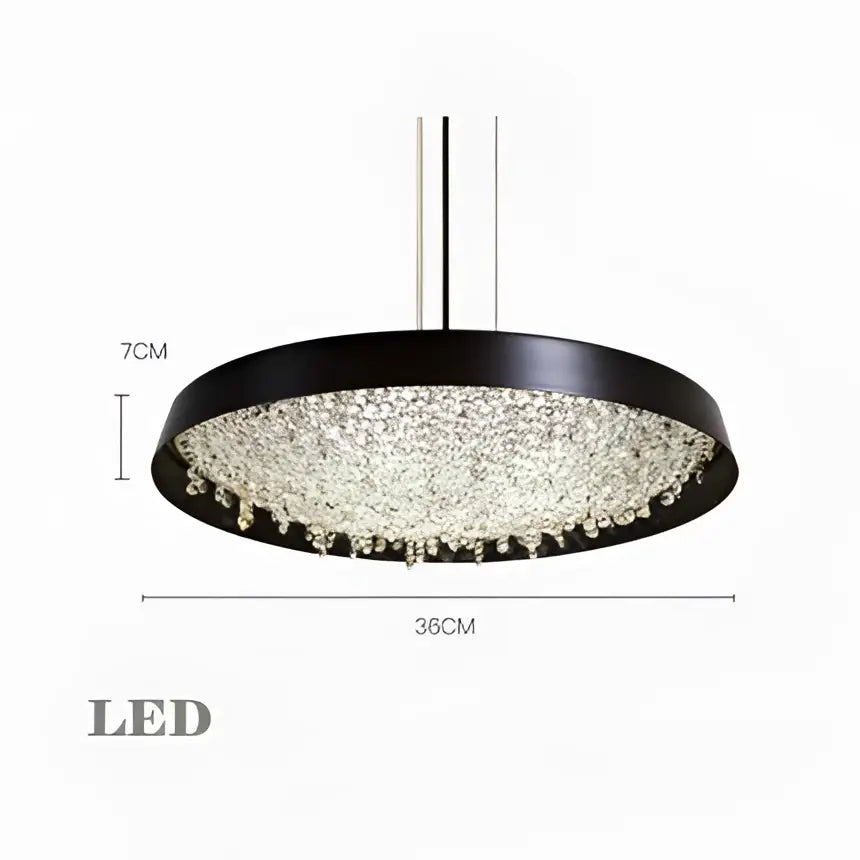 Modern black circular pendant light with clear crystal droplets decorbites clear crystal for living room decor