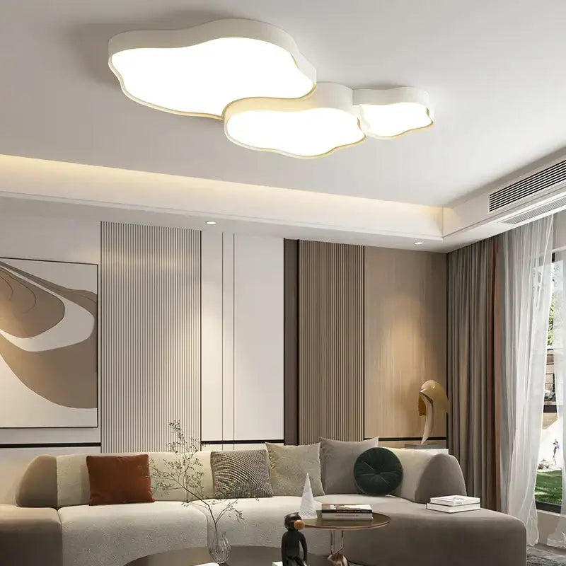 Modern white cloud ceiling chandelier with soft glow by decorbites ideal for bedroom or living room decor