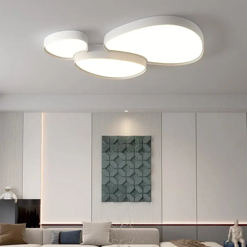 Modern white decorbites cloud ceiling lights with three interconnected oval led panels for living room ceiling lights
