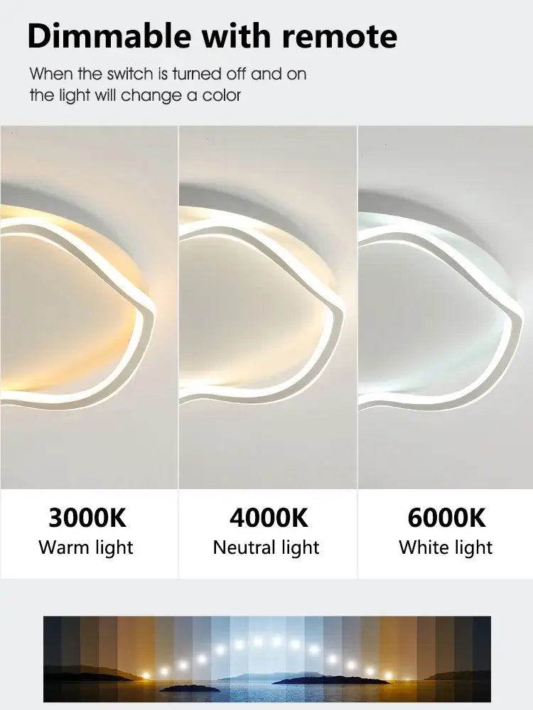 Modern white cloud led ceiling lamp with sleek curved design and three color temperatures for minimalist bedroom ceiling