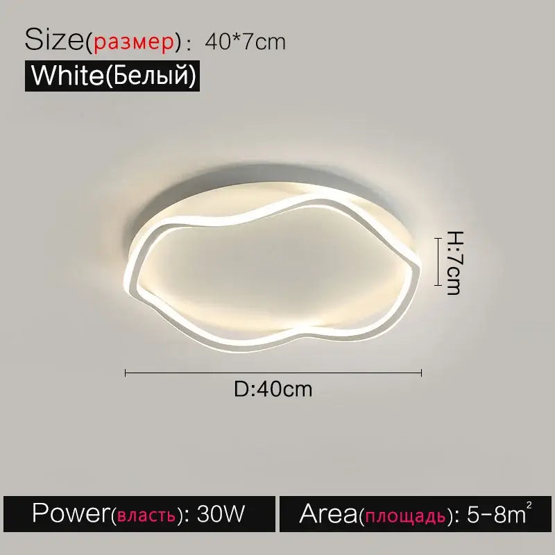 Modern white cloud led ceiling lamp with sleek organic shape and glowing edge trim for minimalist bedroom ceiling lamp