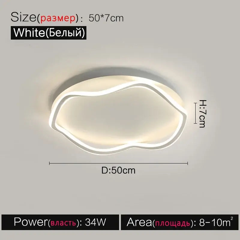 Modern white cloud led ceiling lamp with sleek oval shape and illuminated edge trim for minimalist bedroom ceiling