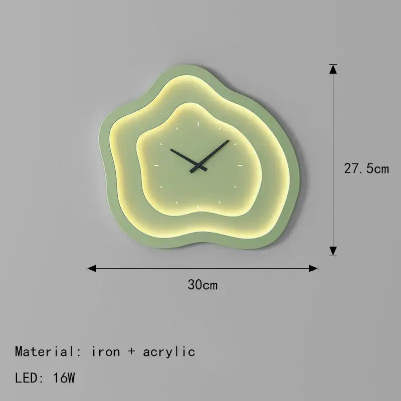 Modern white cloud led wall lamp dimmable sconce clock with layered iron and acrylic design in soft green and yellow hues