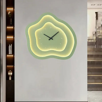Modern white cloud led wall lamp dimmable sconce with layered green and yellow illuminated wall clock design