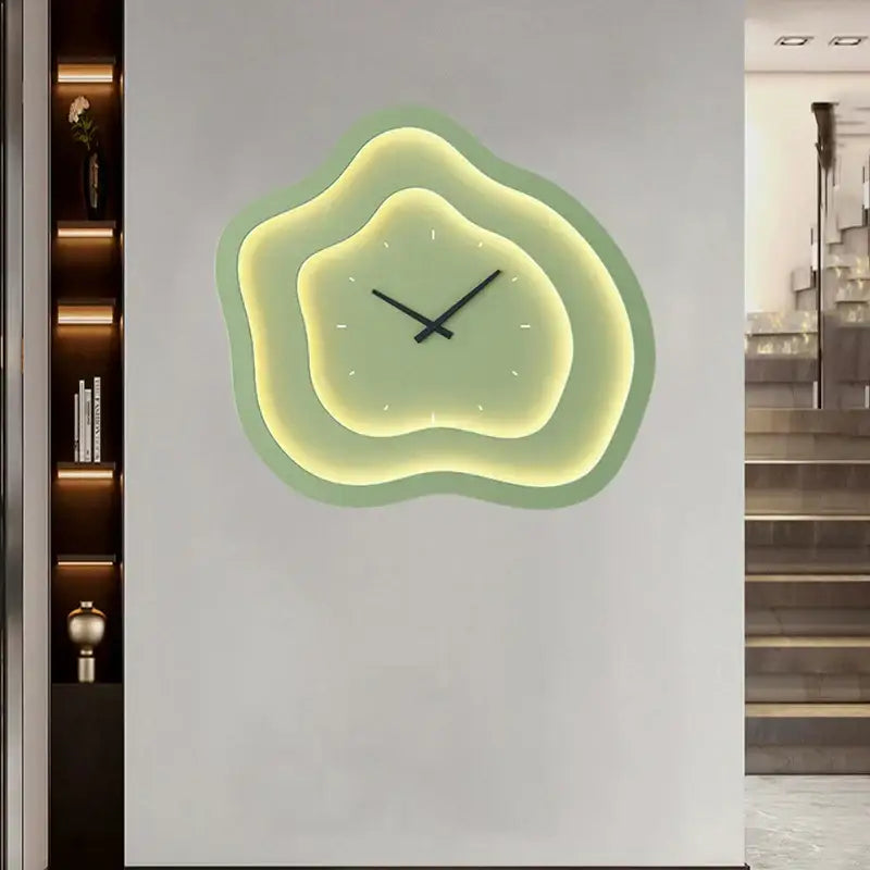 Modern white cloud led wall lamp dimmable sconce with layered green and yellow illuminated wall clock design