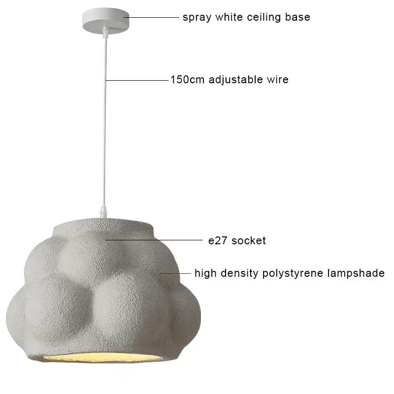 Modern white cloud pendant light with textured matte gray polystyrene shade and white ceiling base for dining room decorbites green nordic modern
