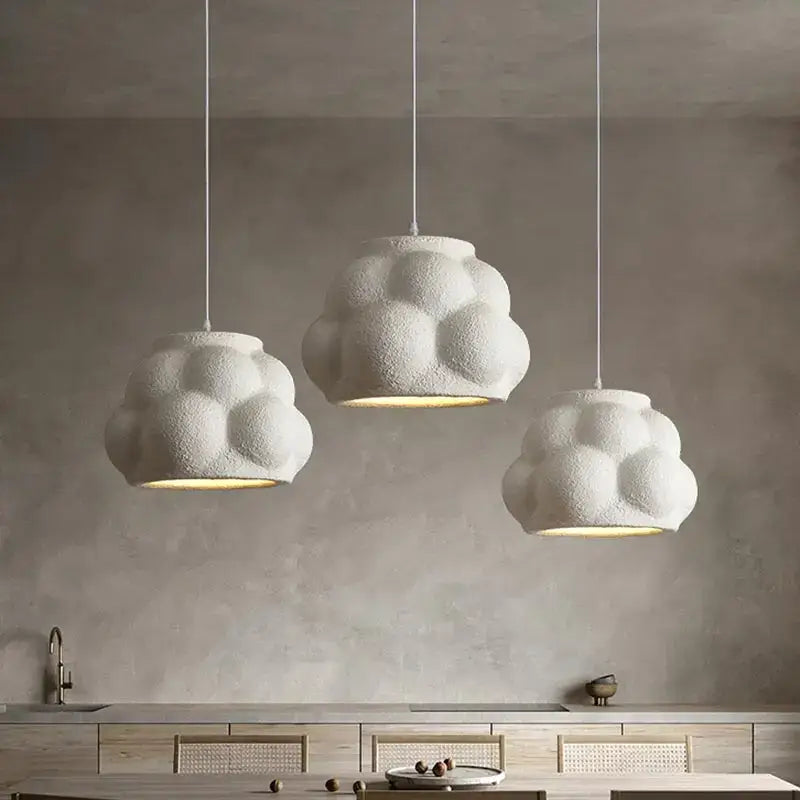Three white cloud pendant lights with textured matte finish for dining room decorbites green nordic modern style