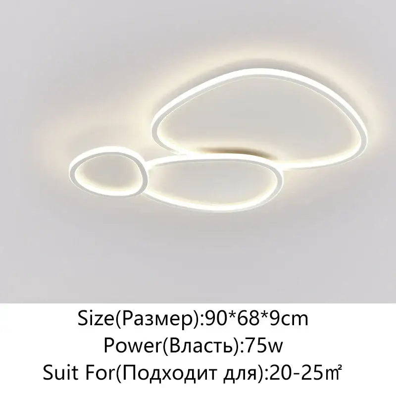 Modern white decorbites cobblestone led ceiling light with three interconnected oval rings for living room decor