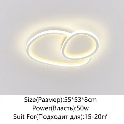 Modern white decorbites cobblestone led ceiling lights with sleek intertwined oval design emitting warm yellow glow