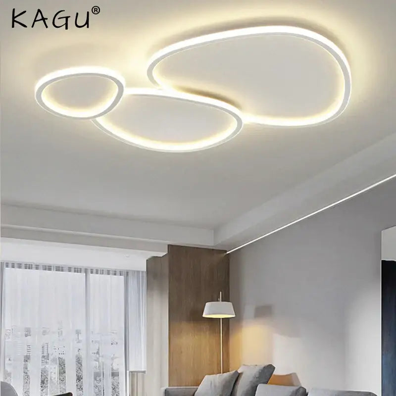 Modern white decorbites cobblestone led ceiling light with sleek interconnected circular design and warm glow for living room decor